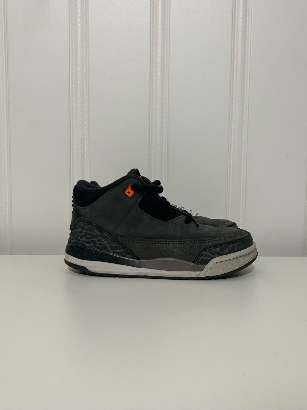 Jordan 3 fear Kids Black Low-Top Athletic Sneakers with Orange Accent